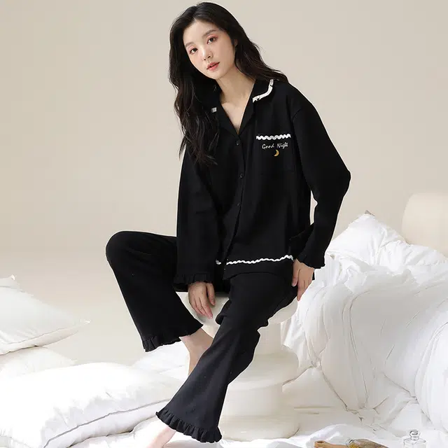 帕兰朵 春秋柔软棉女长袖开衫家居服纯棉大码可外穿空调服舒适睡衣套装 女款