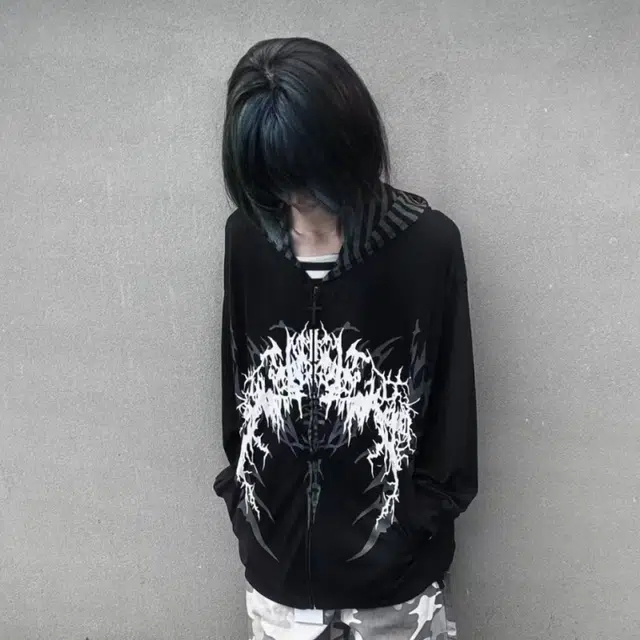 笔杏 美式复古街头潮流嘻哈哥特风宽松舒适拼接印花翅膀连帽开衫小众个性对称设计日常通勤亲肤情侣卫衣 男女同款