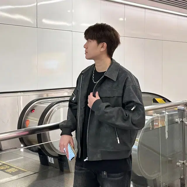 笔杏 翻领高级感潮牌情侣宽松百搭机车美式复古痞帅炸街夹克 男女同款