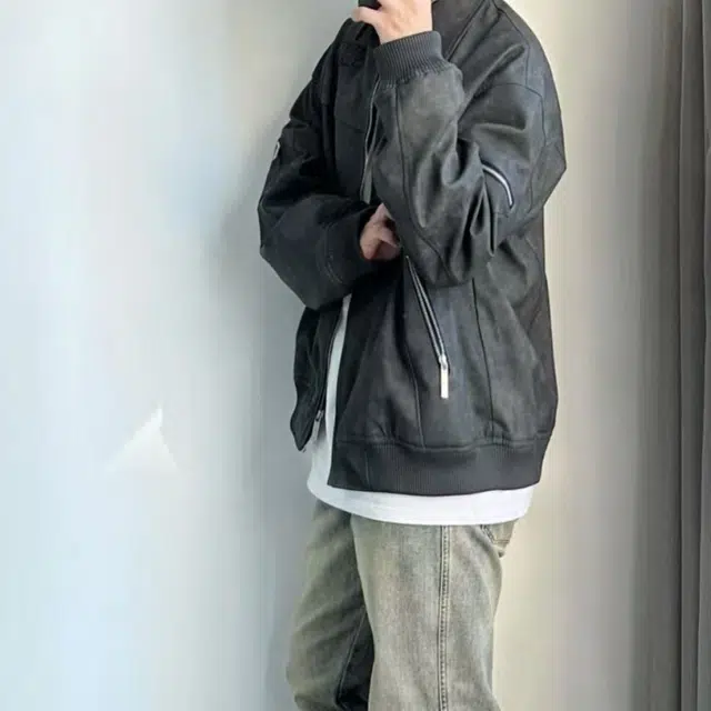 笔杏 翻领高级感潮牌情侣宽松百搭机车美式复古痞帅炸街夹克 男女同款