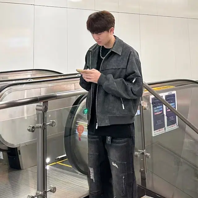 笔杏 翻领高级感潮牌情侣宽松百搭机车美式复古痞帅炸街夹克 男女同款