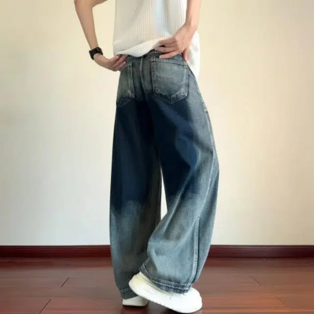 笔杏 嘻哈港风系列痞帅街头小众泼墨拼接设计高级感解构氛围感百搭弯刀微喇舒适日常通勤低腰时尚拖地牛仔裤 男女同款