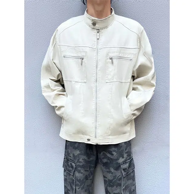 蛊惑 美式复古工装外套潮牌高街痞帅水洗帆布哈灵顿夹克 男女同款