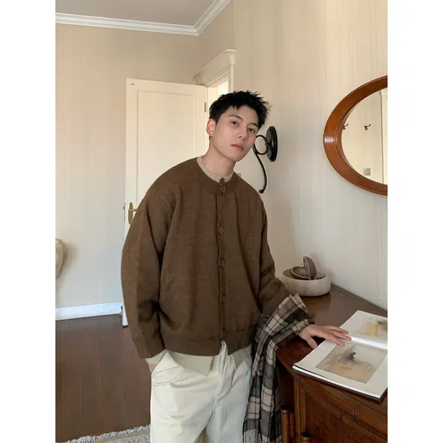 蛊惑 美式复古假两件设计感毛衣开衫秋冬慵懒风高级感外穿针织衫 男女同款