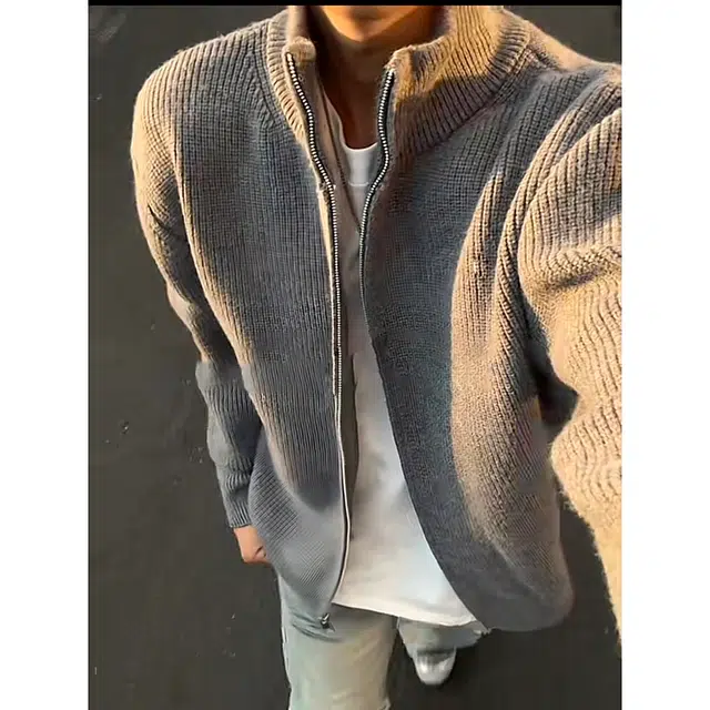 蛊惑 美式拉链开衫连帽套头高领宽松加厚高级感慵懒风修身复古运动外套百搭针织衫  男女同款