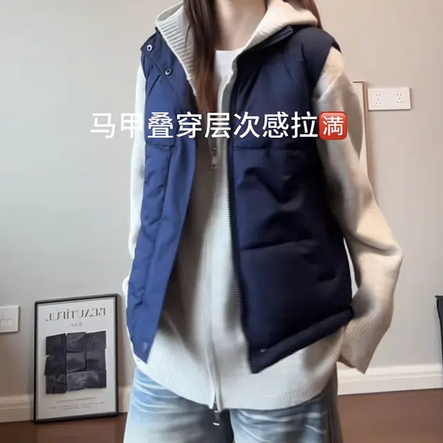 蛊惑 美式保暖轻薄立领羽绒棉服男款冬季高级感叠穿无袖外穿背心外套坎肩马甲 男女同款