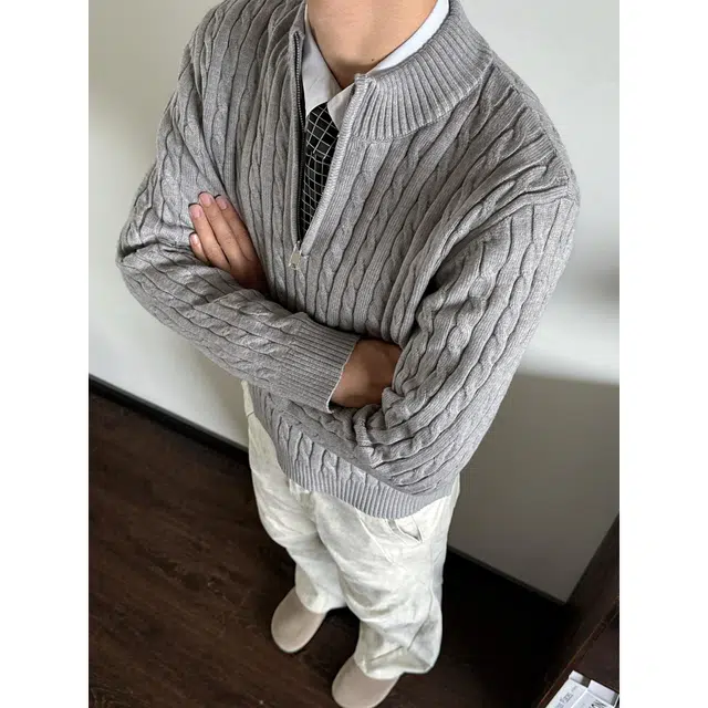 蛊惑 美式复古轻熟风麻花纹半拉链毛衣慵懒风松弛感打底内搭针织衫 男女同款