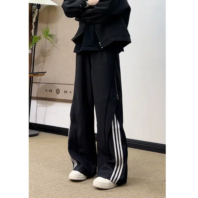 蛊惑 解构三条杠裤子美式垂感街舞运动宽松直筒休闲裤 男女同款