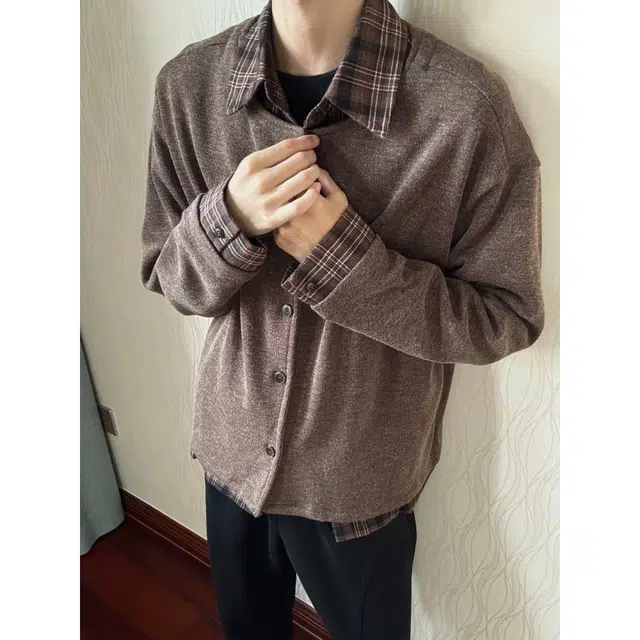 蛊惑 复古格纹拼接假两件开衫毛衣秋冬外套慵懒高级感百搭针织衫 男女同款