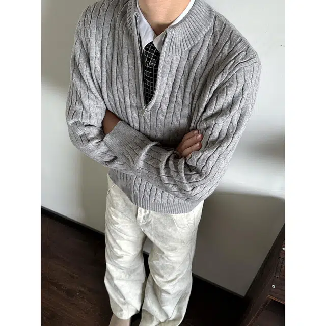 蛊惑 美式复古轻熟风麻花纹半拉链毛衣慵懒风松弛感打底内搭针织衫 男女同款