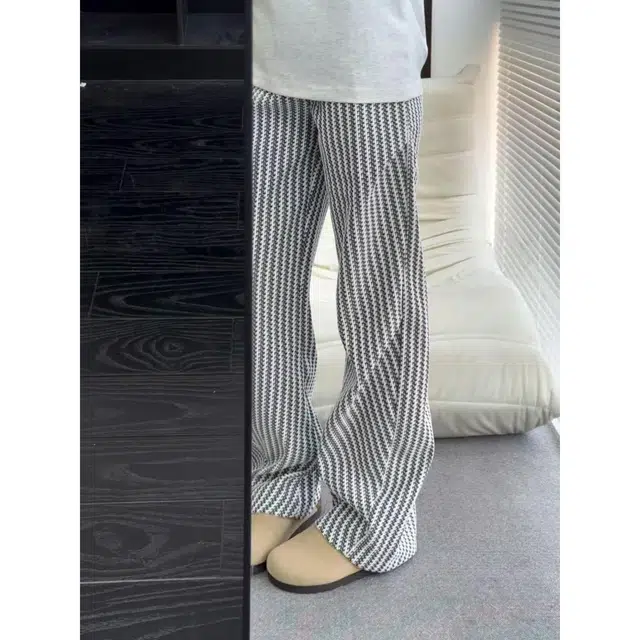 蛊惑 鱼骨条纹裤子美式雪尼尔慵懒松弛感宽松直筒休闲裤 男女同款