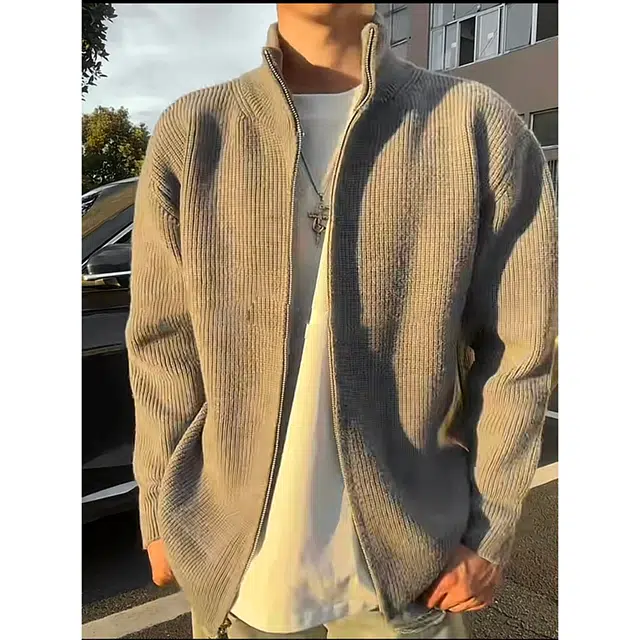 蛊惑 美式拉链开衫连帽套头高领宽松加厚高级感慵懒风修身复古运动外套百搭针织衫  男女同款