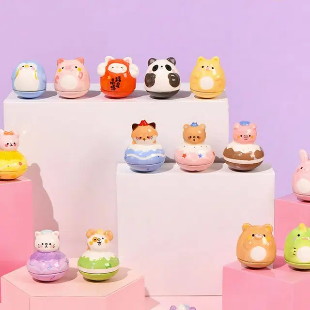 猫的天空之城 陶瓷不倒翁摆件 动物圆舞曲/迷你甜甜圈 通用