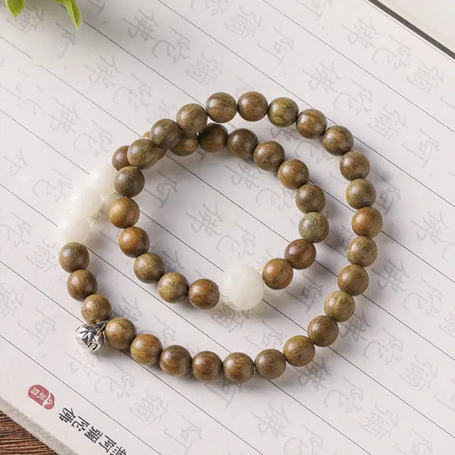 九隆古 好运莲花 学业有成 考试考研上岸 创意森系绕指柔文玩盘玩佛珠 民族风 檀木 手串 男女同款情侣款 绿檀