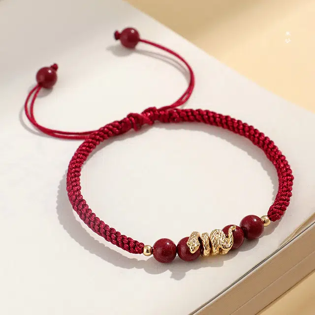 九隆古 蛇年手工编织手绳平安顺遂福蛇手饰 简约时尚 招财纳福 生日纪念日送礼#好运 再造辰砂朱砂 手链 男女同款情侣款