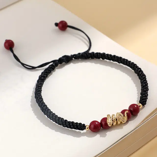 九隆古 蛇年手工编织手绳平安顺遂福蛇手饰 简约时尚 招财纳福 生日纪念日送礼#好运 再造辰砂朱砂 手链 男女同款情侣款