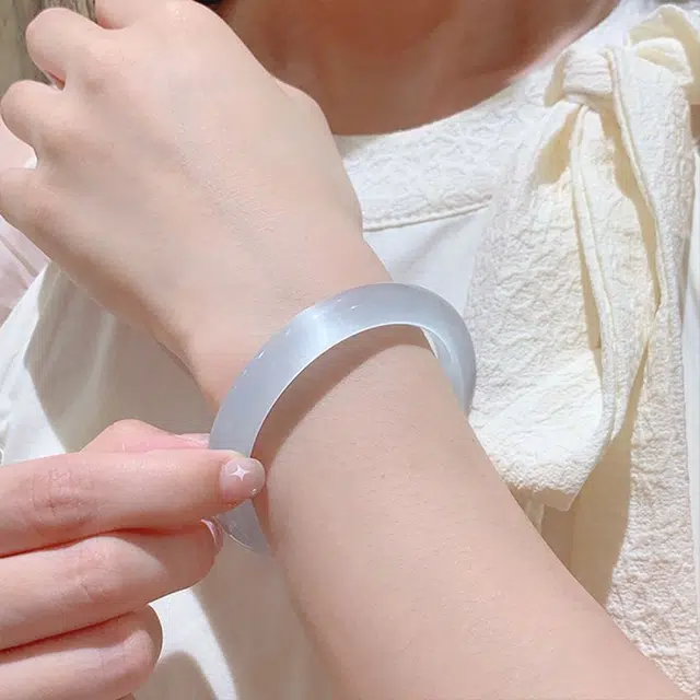 九隆古 繁花似锦系列 白月光小众古色古香素圈 新中式水润古典气质清冷美人条宫廷风贵妃镯旗袍汉服国风氛围感 玻璃猫眼 手镯 女款