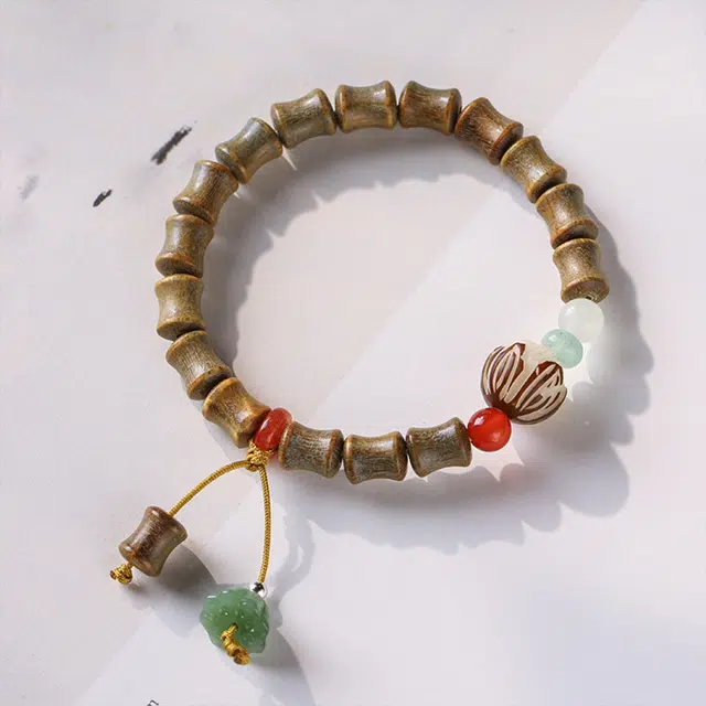九隆古 手工编织带皮莲花珠 节节高升 平安喜乐 学业有成 考试考研上岸 国潮文艺气质高级感小众 檀木 手串 男女同款情侣款 绿檀