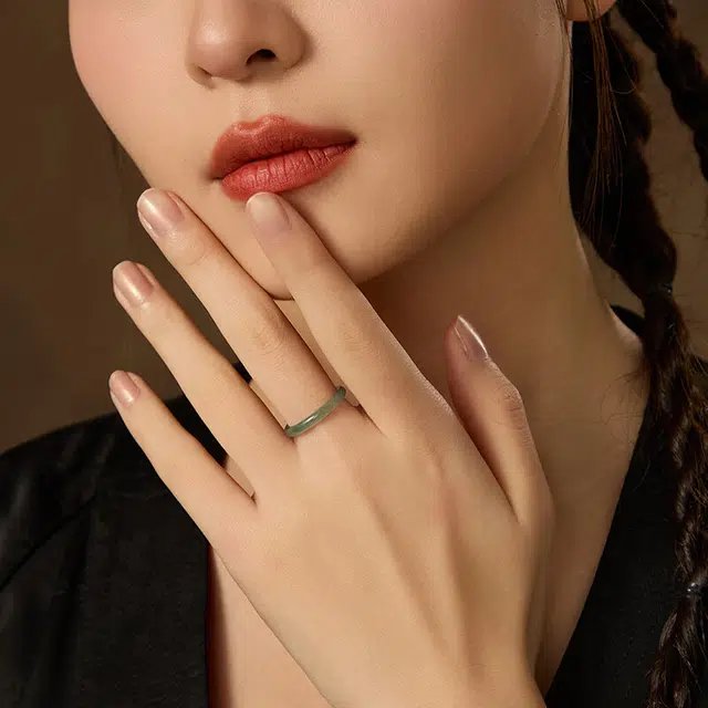 九隆古 文艺轻奢田园 新中式国潮小众高级 玻璃猫眼 戒指 男女同款情侣款