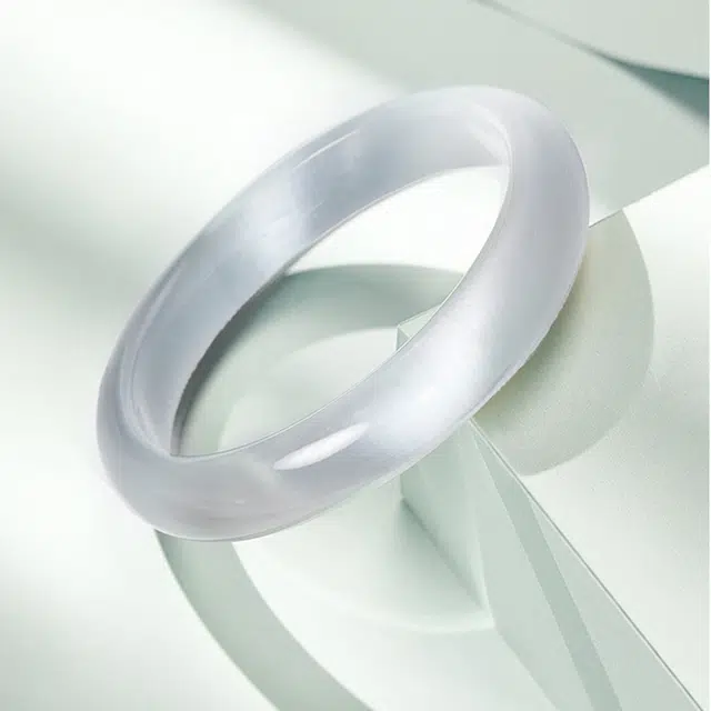 九隆古 繁花似锦系列 白月光小众古色古香素圈 新中式水润古典气质清冷美人条宫廷风贵妃镯旗袍汉服国风氛围感 玻璃猫眼 手镯 女款