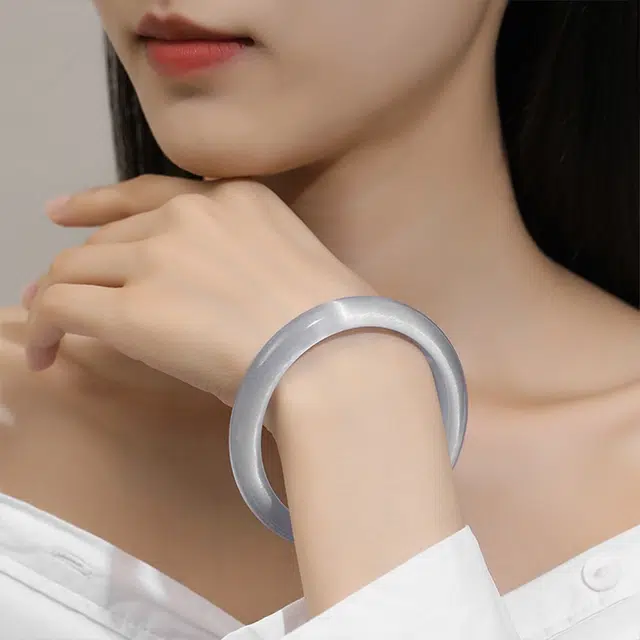 九隆古 莫比乌斯 白月光小众古色古香素圈叮当 新中式水润古典气质清冷宫廷风旗袍汉服国风氛围感 玻璃猫眼 手镯 女款