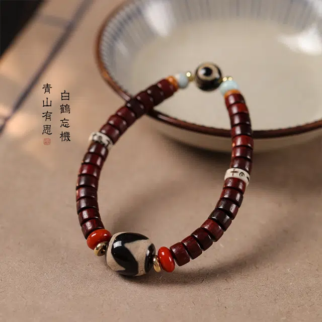 九隆古 藏式天珠转运珠直切珠 招财纳福 诸事顺利国潮文艺素雅简约大气盘玩文玩佛珠念珠#好运 檀木 手串 男女同款情侣款