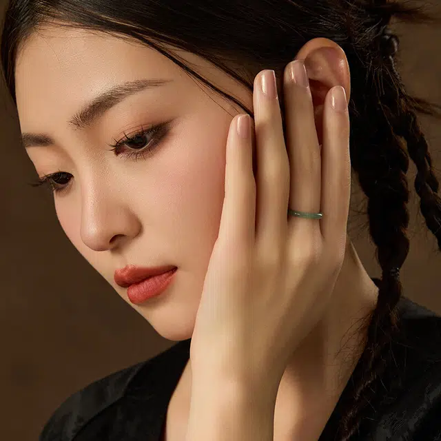 九隆古 文艺轻奢田园 新中式国潮小众高级 玻璃猫眼 戒指 男女同款情侣款