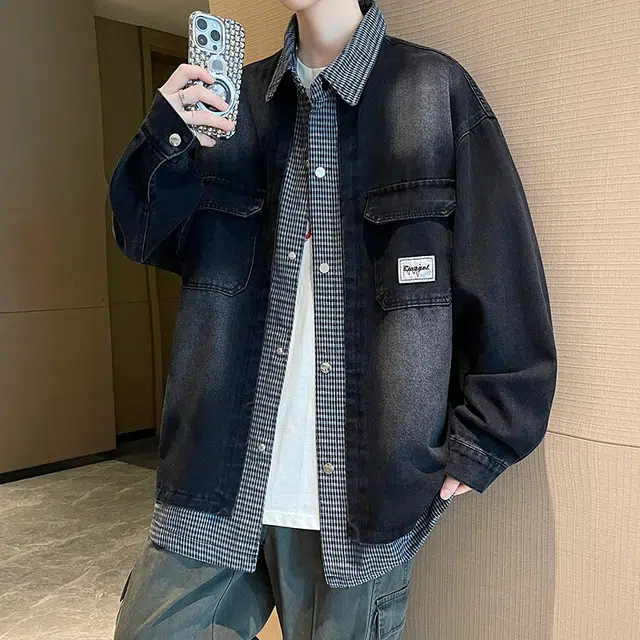 ZHIO Vintage Washed Shirt Collar Jacket