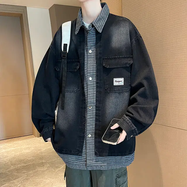 ZHIO Vintage Washed Shirt Collar Jacket