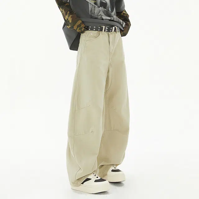 寻星记 美式复古高街潮牌百搭弯刀阔腿裤牛仔裤 男女同款