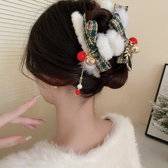 纹蝴蝶结毛绒后脑勺 鲨鱼 发夹 女款