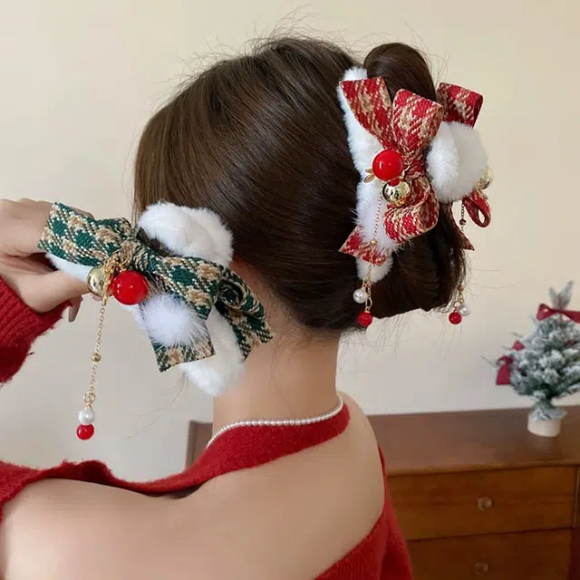 纹蝴蝶结毛绒后脑勺 鲨鱼 发夹 女款