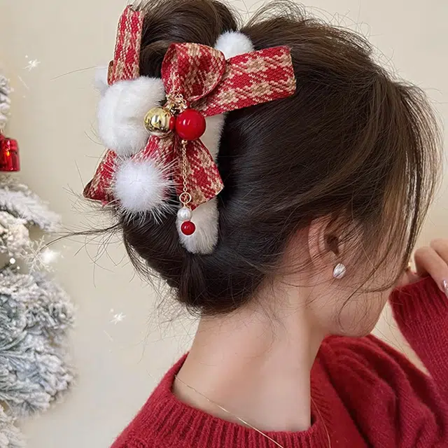 纹蝴蝶结毛绒后脑勺 鲨鱼 发夹 女款