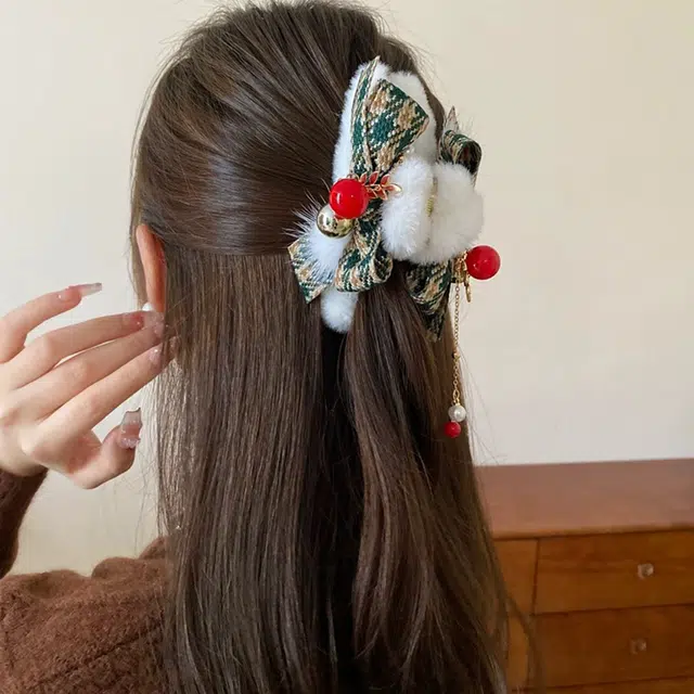 纹蝴蝶结毛绒后脑勺 鲨鱼 发夹 女款