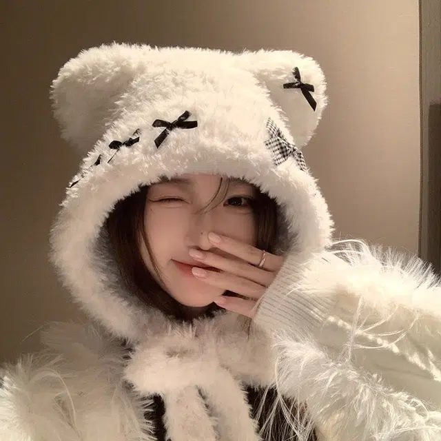 【蝴蝶结小熊】 无限兔 大头围秋冬季雷锋帽子百搭可爱氛围感针织帽显脸小保暖防寒防风毛绒帽护耳朵渔夫帽 涤纶 绒线帽 男女同款情侣款