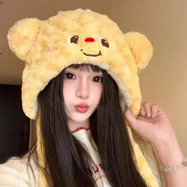 【奶油小熊】 无限兔 冬季加厚保暖护耳帽可爱卡通加绒防寒包头雷锋帽毛球百搭 涤纶 绒线帽 男女同款情侣款