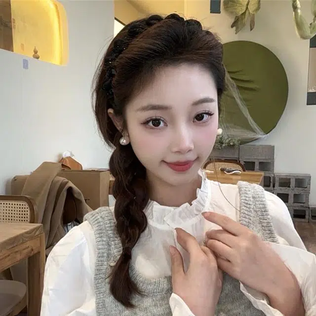 【小香风珠光亮钻网纱】 无限兔 高级感外出百搭压发防滑带齿舒适方便刘海高颅顶气质 亚克力 发箍 女款