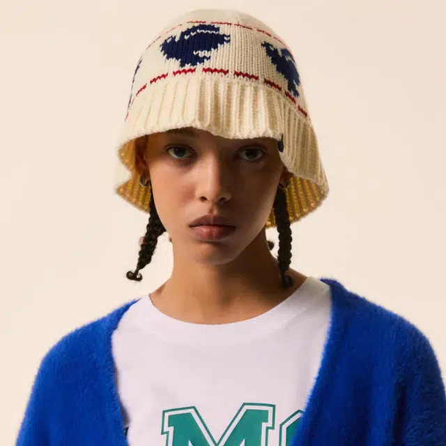 【提花和平鸽】 无限兔 复古针织帽秋冬季保暖渔夫帽加厚护耳水桶帽韩系户外显脸小时尚百搭毛线防寒帽 涤纶 绒线帽 男女同款情侣款