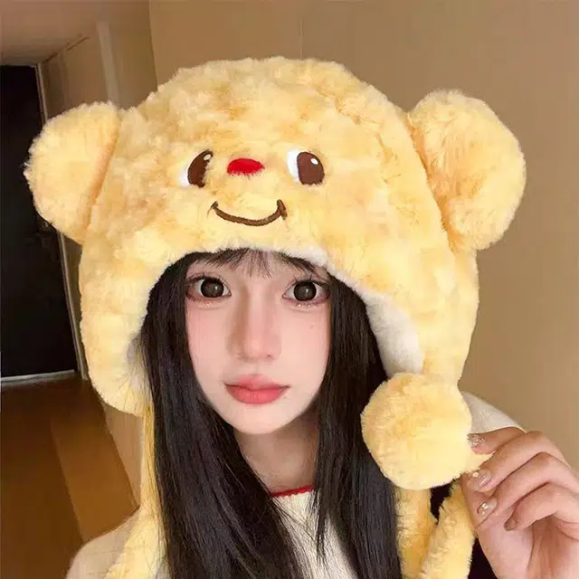 【奶油小熊】 无限兔 冬季加厚保暖护耳帽可爱卡通加绒防寒包头雷锋帽毛球百搭 涤纶 绒线帽 男女同款情侣款