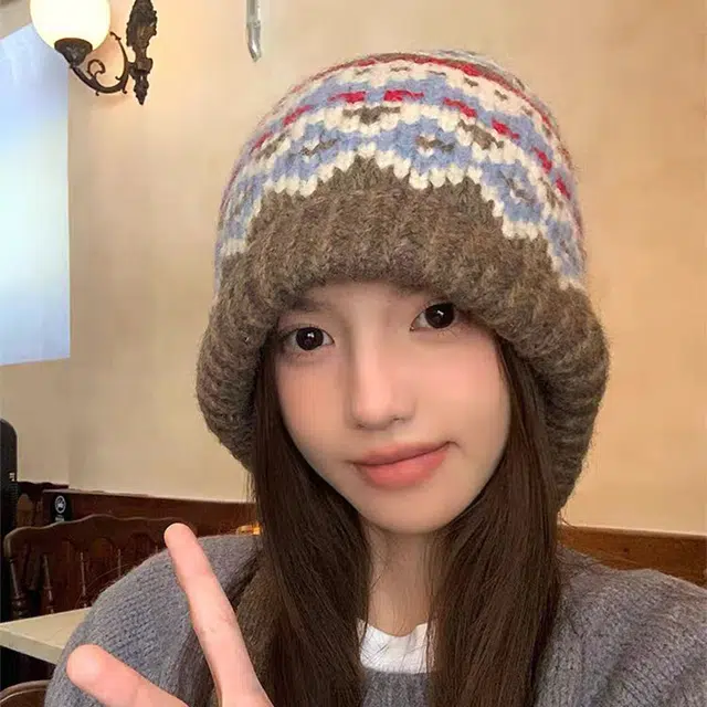 无限兔 提花费尔岛护耳帽子针织毛线包包帽巴克拉拉法加厚保暖雷锋帽 腈纶 绒线帽 男女同款情侣款