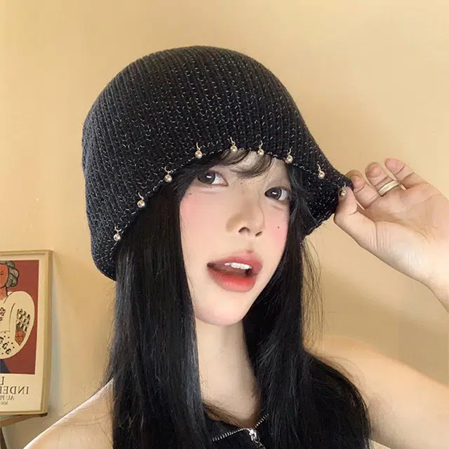 【复古钉珠】 无限兔 亮丝针织保暖包头帽显脸小加厚护耳防寒 腈纶 绒线帽 男女同款情侣款