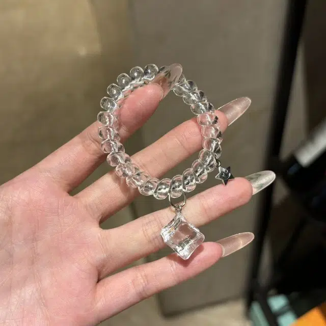 无限兔 甜美冰块笑脸星星透明电话线盛夏百搭高弹力无痕头绳马尾发饰 树脂 发圈 女款