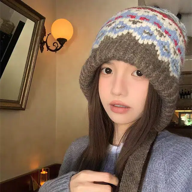 无限兔 提花费尔岛护耳帽子针织毛线包包帽巴克拉拉法加厚保暖雷锋帽 腈纶 绒线帽 男女同款情侣款