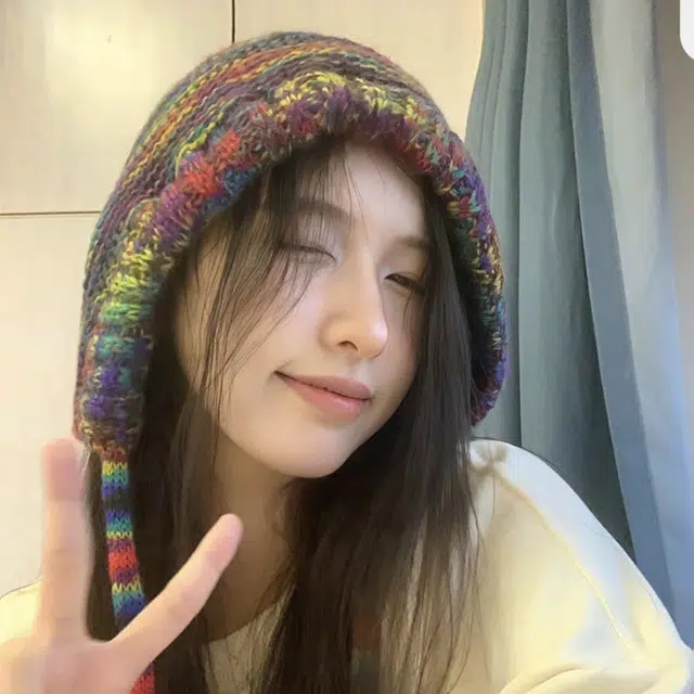 无限兔 甜美保暖针织帽绑带彩虹帽护耳帽毛线户外套头帽出行防风护耳 涤纶 绒线帽 男女同款情侣款