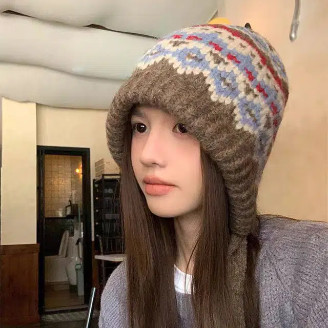 无限兔 提花费尔岛护耳帽子针织毛线包包帽巴克拉拉法加厚保暖雷锋帽 腈纶 绒线帽 男女同款情侣款
