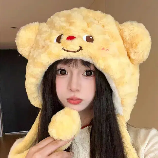 【奶油小熊】 无限兔 冬季加厚保暖护耳帽可爱卡通加绒防寒包头雷锋帽毛球百搭 涤纶 绒线帽 男女同款情侣款