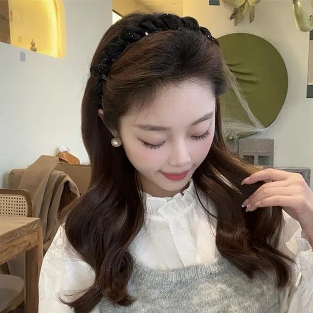 【小香风珠光亮钻网纱】 无限兔 高级感外出百搭压发防滑带齿舒适方便刘海高颅顶气质 亚克力 发箍 女款