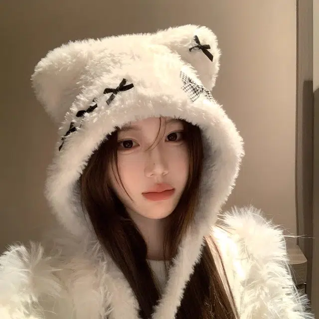 【蝴蝶结小熊】 无限兔 大头围秋冬季雷锋帽子百搭可爱氛围感针织帽显脸小保暖防寒防风毛绒帽护耳朵渔夫帽 涤纶 绒线帽 男女同款情侣款