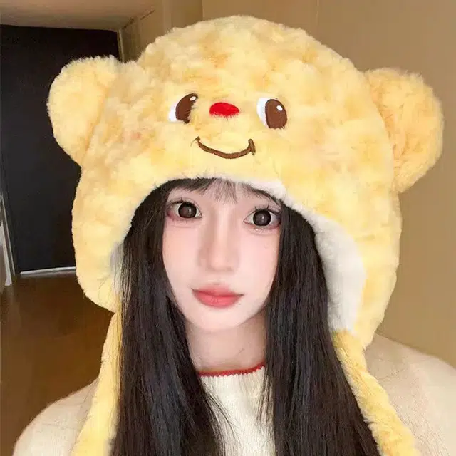 【奶油小熊】 无限兔 冬季加厚保暖护耳帽可爱卡通加绒防寒包头雷锋帽毛球百搭 涤纶 绒线帽 男女同款情侣款