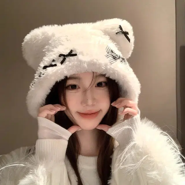 【蝴蝶结小熊】 无限兔 大头围秋冬季雷锋帽子百搭可爱氛围感针织帽显脸小保暖防寒防风毛绒帽护耳朵渔夫帽 涤纶 绒线帽 男女同款情侣款